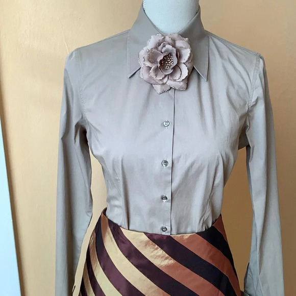 HAWES & CURTIS Taupe Fitted Hipster Shirt Size 40 - Picture 2 of 15